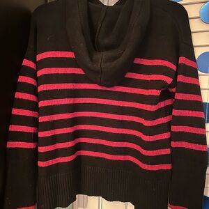 Striped Black and Pink Sweater with Hood